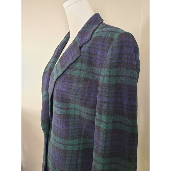 Lauren Ralph Lauren Green Plaid Wool Cashmere Blend Quiet Luxury Academia Blazer - Picture 2 of 6